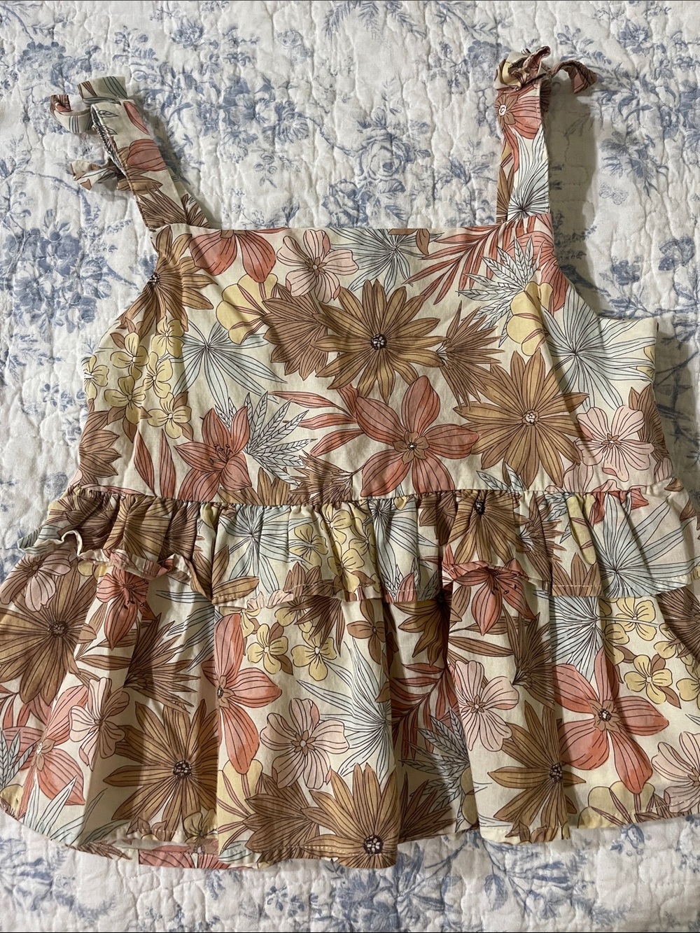 Janie and Jack Floral Tie-Shoulder Dress in Cream, Pink, Brown